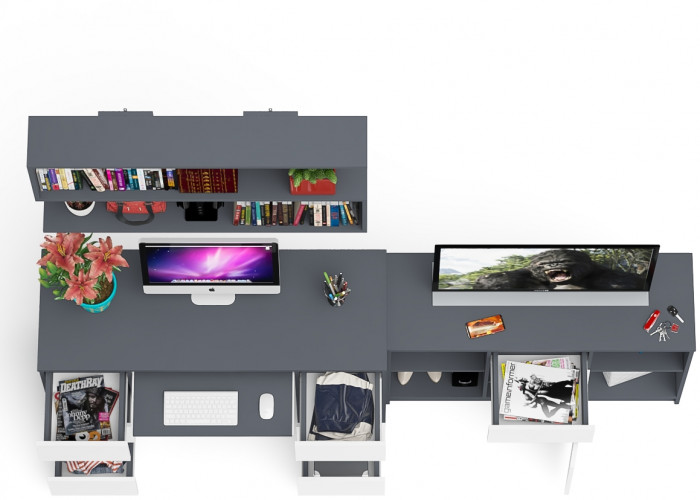 Мори компьютерный стол МС-2 + Тумба МТВ1204.1 + Полка 1200, графит/белый