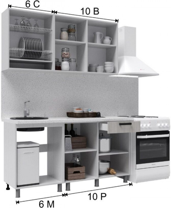 Кухонный гарнитур Осло 1,6м Карбон форфор