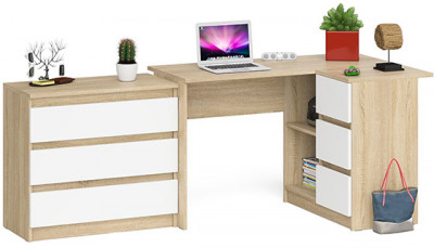 Мори Стол компьютерный МС-16 правый + Комод МК800.1, цвет дуб сонома/белый, ШхГхВ 204,8х84,9х76,6 см., выдвижные ящики справа, НЕ универсальная сборка