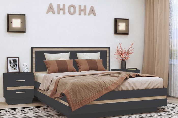 Кровать с основанием 1800 Анона, антрацит