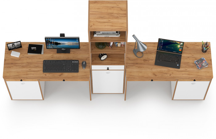 Вуди Компоновка № 10, цвет белый премиум/дуб крафт золотой, ШхГхВ 265х52,7х180,3 см., универсальная сборка