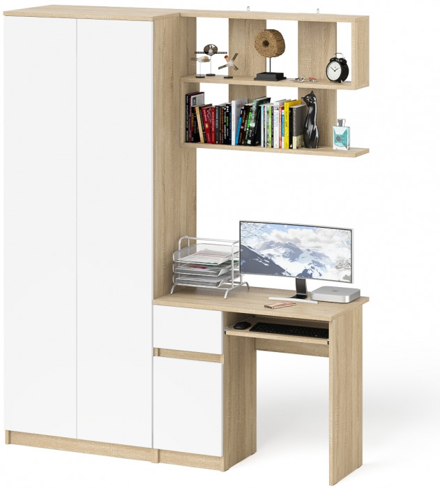 Мори Стол компьютерный МС-1 левый + Шкаф МШ800.1 + Полка 900, цвет дуб сонома/белый, ШхГхВ 170,4х50,4х209,6 см., НЕ универсальная сборка