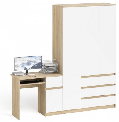 Мори Стол компьютерный МС-1 правый + Шкаф МШ1200.1, цвет дуб сонома/белый, ШхГхВ 210,4х50,4х209,6 см., выдвижной ящик справа, НЕ универсальная сборка
