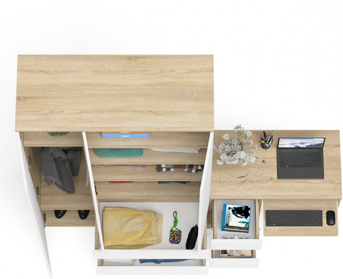 Мори Стол компьютерный МС-6 левый + Шкаф МШ1200.1, цвет дуб сонома/белый, ШхГхВ 210,4х50,4х209,6 см., выдвижные ящики слева, НЕ универсальная сборка