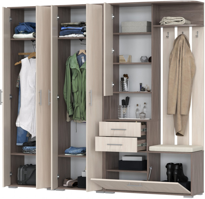 Прихожая Домино 4, бодега тёмный/бодега светлый