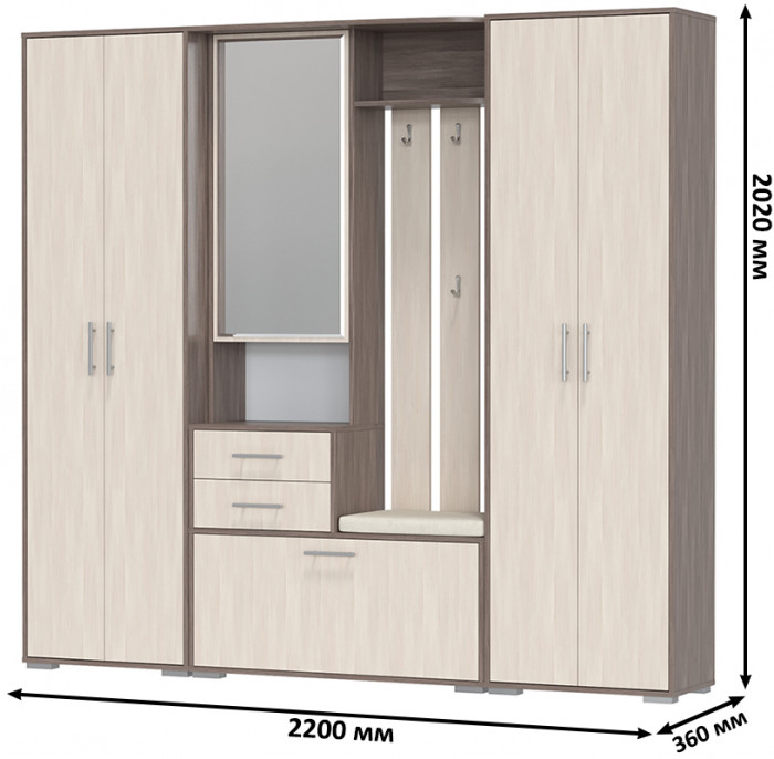 Прихожая Домино 4, бодега тёмный/бодега светлый
