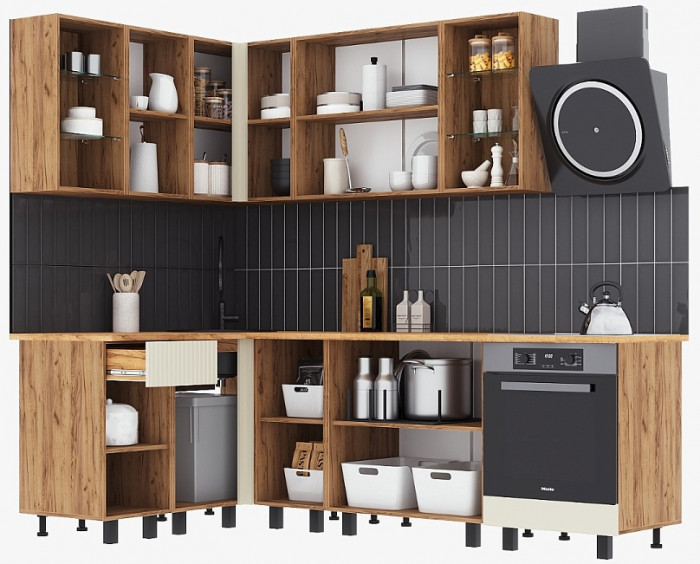 Угловая кухня Оливия NEW 1,4х2,4м, Крафт золотой/Кашемир