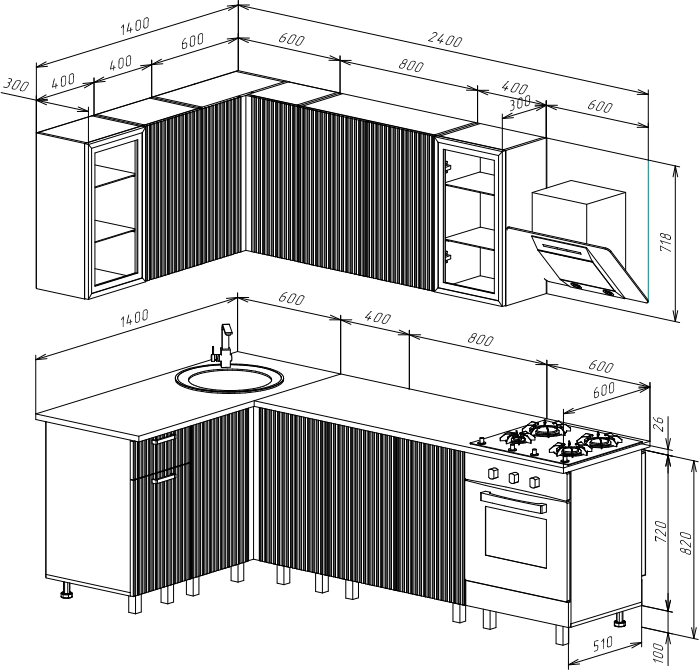 Угловая кухня Оливия NEW 1,4х2,4м, Крафт золотой/Кашемир