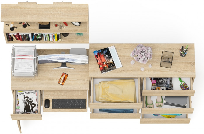 Мори компьютерный стол МС-1 левый + Комод МК1200.8 + Полка 900, дуб сонома