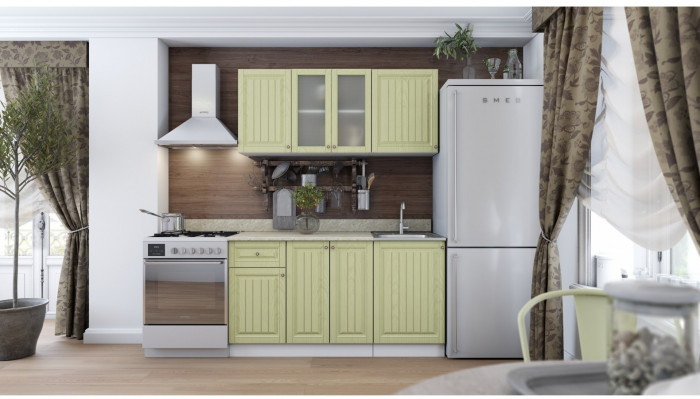 Кухня МДФ Хозяюшка 1500 (Мускат, Белый)