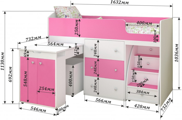 Кровать-чердак Малыш 70х160 (дуб / синий)