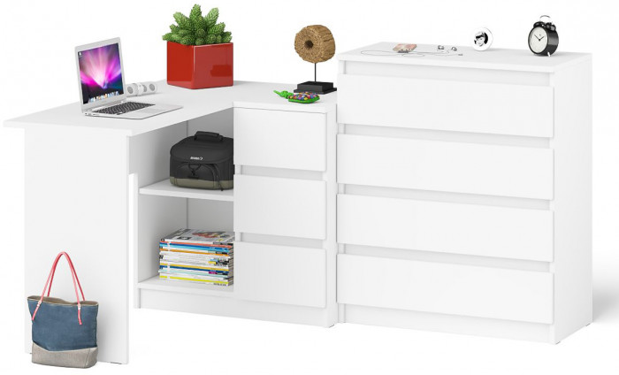 Мори Стол компьютерный МС-16 правый + Комод МК800.4, цвет белый, ШхГхВ 204,8х84,9х94 см., выдвижные ящики справа, НЕ универсальная сборка