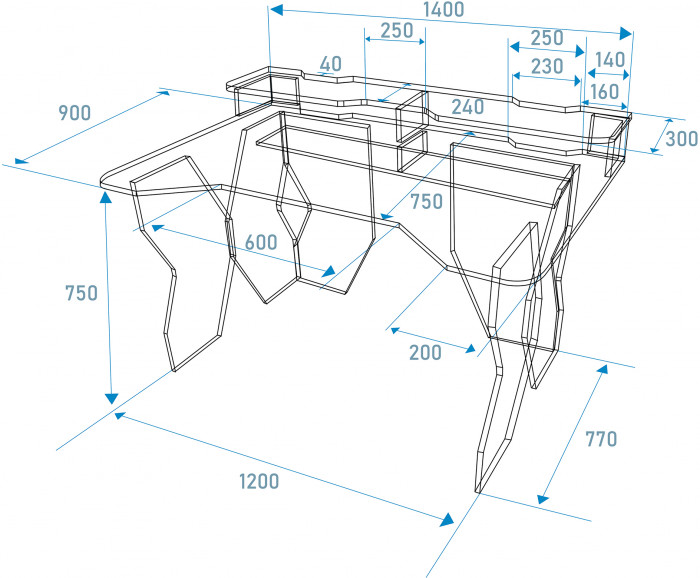 Стол компьютерный с надстройкой С-МД-СК5-1400Н, цвет венге/кромка красная, ШхГхВ 140х90х91(75) см. (Стол для геймера Краб-5 с надстройкой)