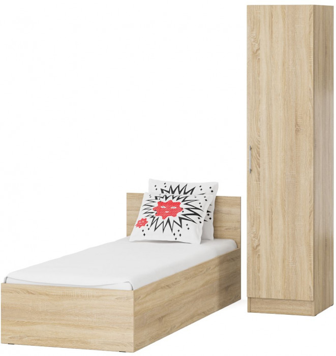 Кровать 0800 + Пенал Стандарт, цвет дуб сонома, ШхГхВ 83,5х203,5х70 + 45х52х200 см., сп.м. 800х2000 мм., без матраса, основание есть