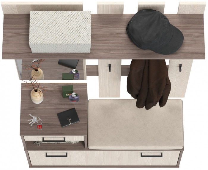 Лира ГК Прихожая 1 2-0714+2-3814 Тумба под обувь + Вешалка с зеркалом, цвет бодега тёмный/бодега светлый, ШхГхВ 100х33х185 см., универсальная сборка