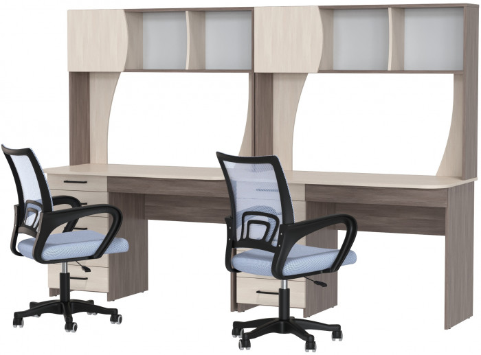 Два стола рабочих 6-0606 Сигма + два кресла 103 серых, цвет бодега тёмный/бодега светлый, ШхГхВ 241х60,5х166 см., НЕ универсальная сборка