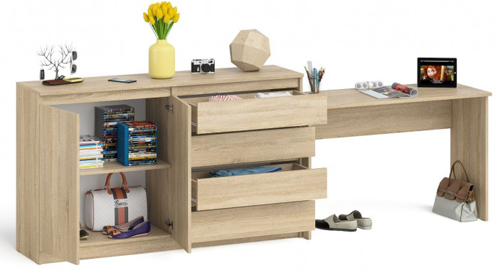 Мори письменный стол МСП1200.1 + Комод МК1600.1, дуб сонома