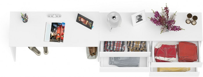 Мори Стол письменный МСП1200.1 + Комод МК1380.6, цвет белый, ШхГхВ 258,4х50х76,6 см., универсальная сборка