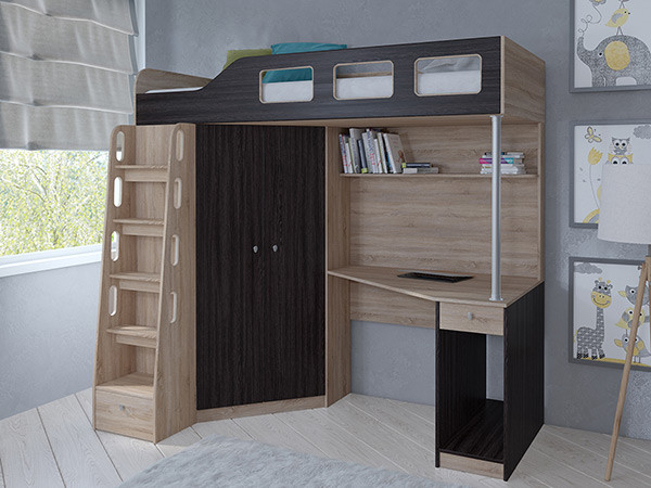 Кровать чердак Астра 7 Сонома/Венге