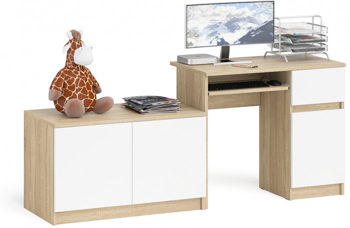 Мори компьютерный стол МС-1 правый + Тумба МА900.1, дуб сонома/белый