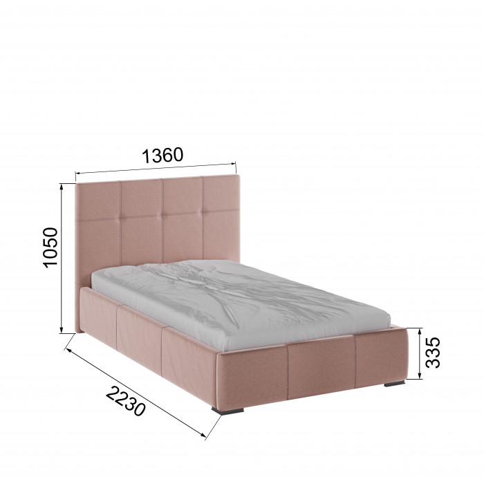 Рио Кровать интерьерная 120 пыльная роза квадрат, ортопед