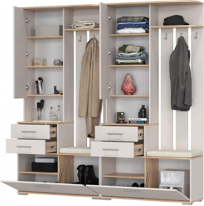 Два шкафа с вешалкой Домино 2-3431дкз/к.с, цвет дуб крафт золотой/кашемир серый, ШхГхВ 200х36х202 см., универсальная сборка
