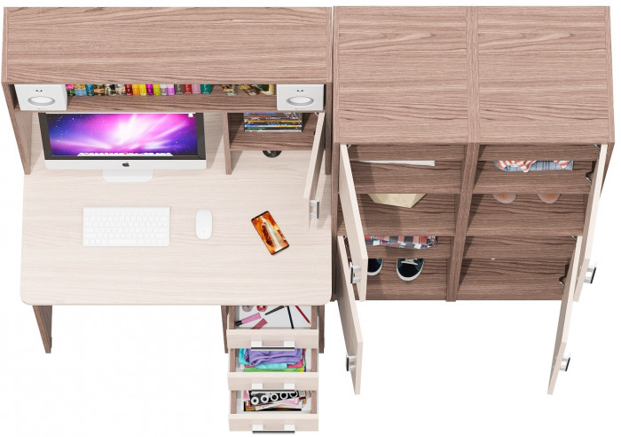 С-МД-СК9 Компоновка № 02, цвет ясень шимо светлый/ясень шимо тёмный, ШхГхВ 188х70х160 см., НЕ универсальная сборка