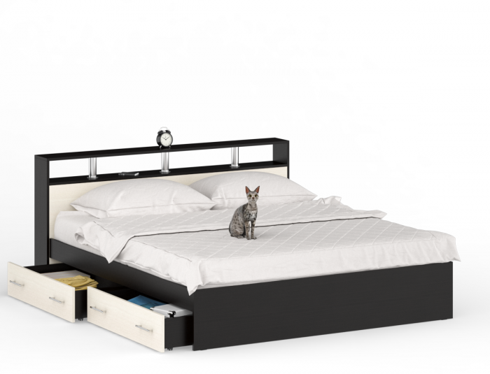 Камелия Кровать с ящиками 1800, цвет венге/дуб лоредо, ШхГхВ 183,5х217х78,2 см., сп.м. 1800х2000 мм., без матраса, основание есть