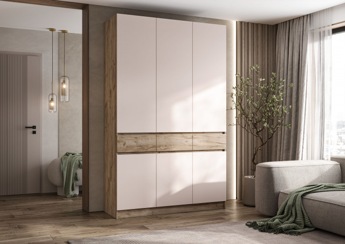 Роджина Шкаф 3-х створчатый, Дуб крафт серый/Кашемир