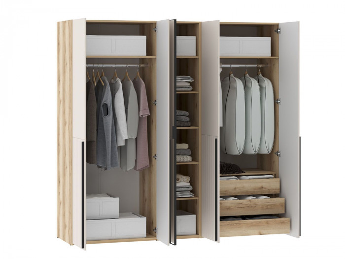 Шкафы Арден 200.04-200.02 зеркало-полки-200.04-ящики Дуб Делано / Сантьяго софт