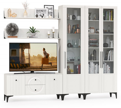 Валенсия Гостиная № 078, ЛДСП белый шагрень/МДФ белый шагрень