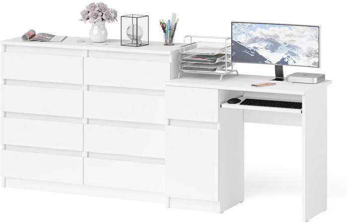 Мори компьютерный стол МС-1 левый + Комод МК1200.8, белый