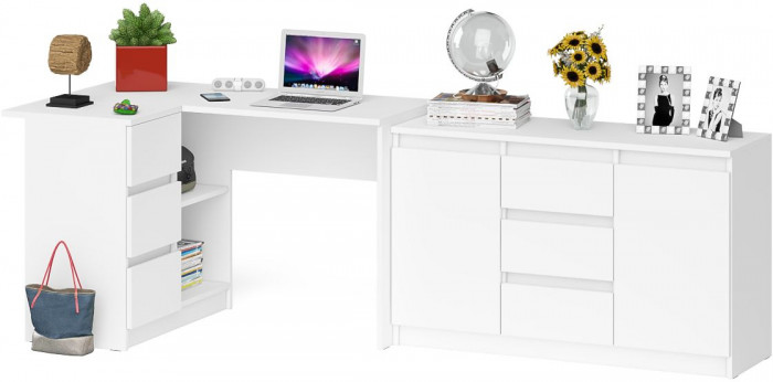 Мори компьютерный стол МС-16 левый + Комод МК1200.3, белый