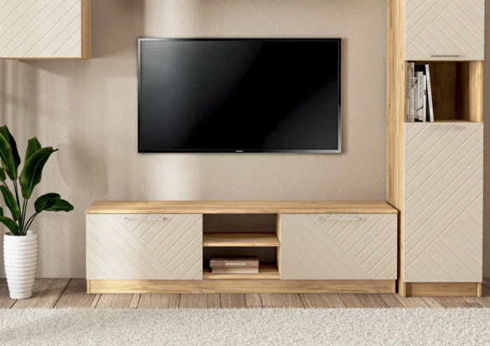 Тумба для ТВ-техники напольная "Иннэс-7", Крафт золотой/Тирамису матовый