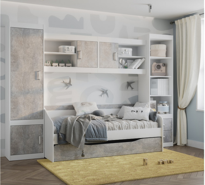 Кровать детская Паскаль, Белый, Цемент светлый