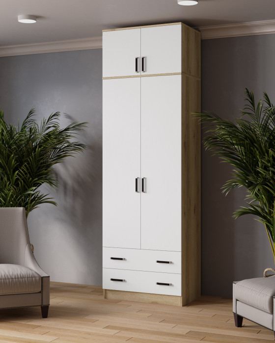 Шкаф 0,8 Лагуна с антресолью, Дуб делано/Белый