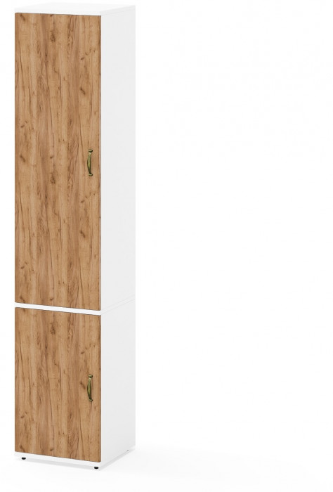 Лидер-8 Модуль Пенал МД 21Б, цвет белый шагрень/крафт золото, ШхГхВ 40х37,5х190 см., универсальная сборка, выдвижная штанга и полка снизу