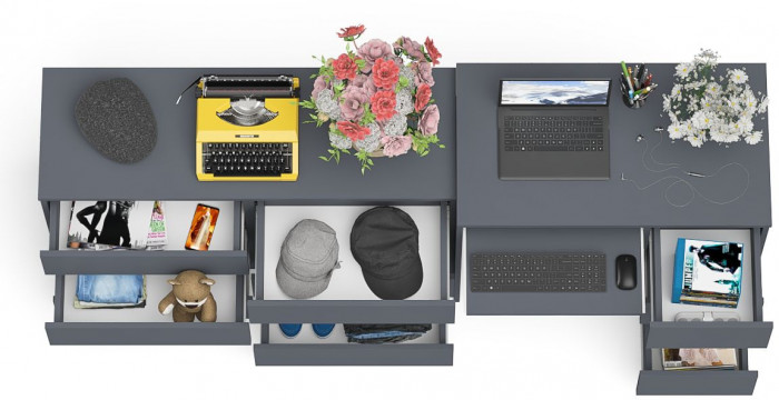 Мори Стол компьютерный МС-6 правый + Комод МК1200.6, цвет графит, ШхГхВ 210,4х50х76,6 см., выдвижные ящики справа, НЕ универсальная сборка