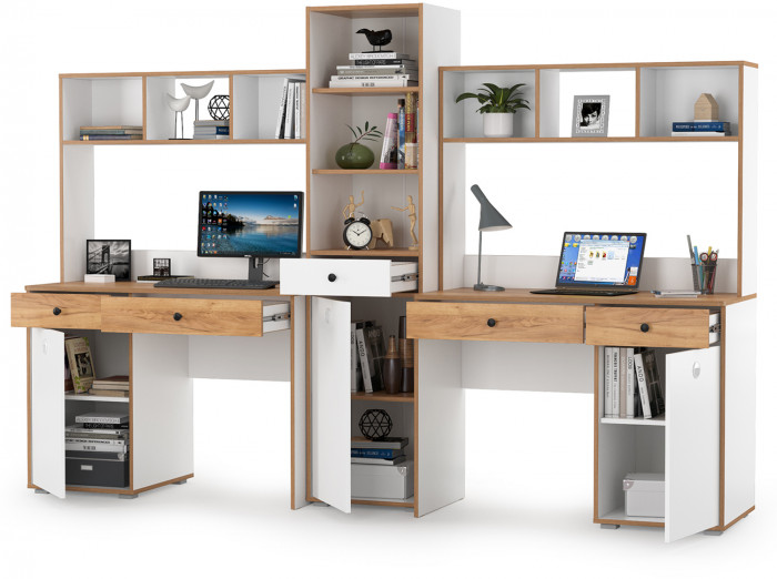 Вуди Компоновка № 13, цвет белый премиум/дуб крафт золотой, ШхГхВ 265х52,7х180,3 см., универсальная сборка