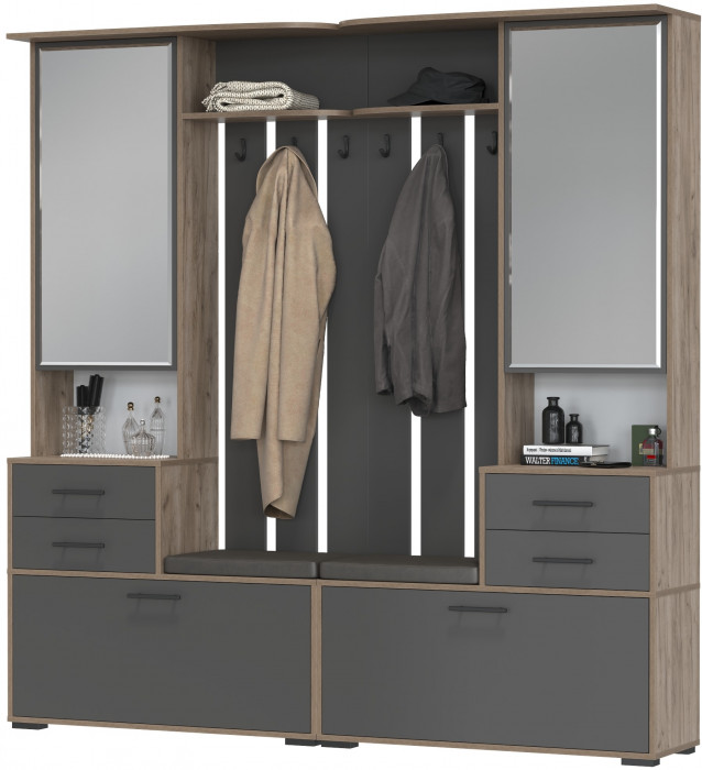 Два шкафа с вешалкой Домино 2-3431дкт/граф, цвет дуб крафт табачный/графит, ШхГхВ 200х36х202 см., универсальная сборка