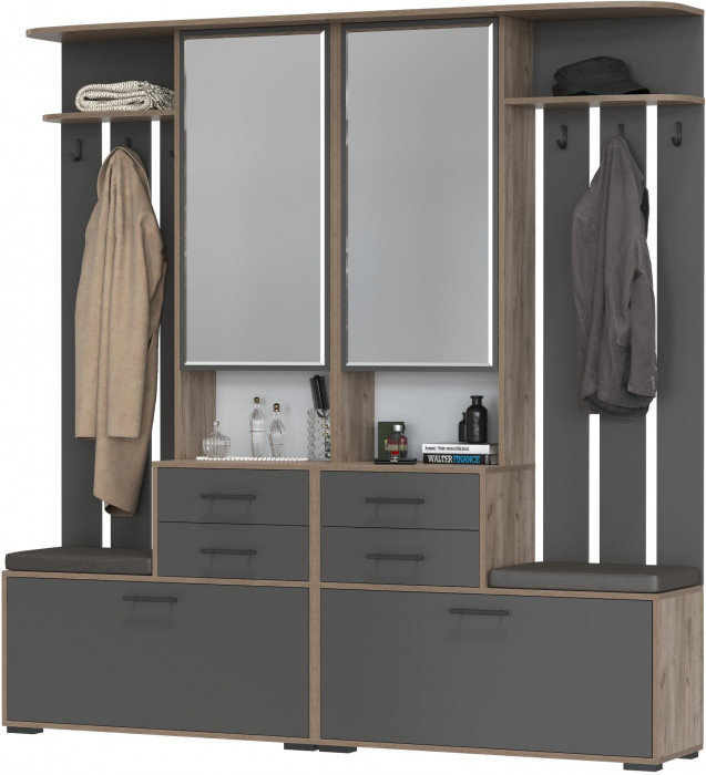 Два шкафа с вешалкой Домино 2-3431дкт/граф, цвет дуб крафт табачный/графит, ШхГхВ 200х36х202 см., универсальная сборка