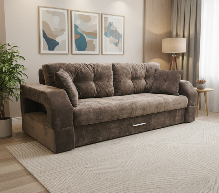 Диван-еврокнижка Манчестер, пружинный блок, 150х195, подсветка, велюр коричневый