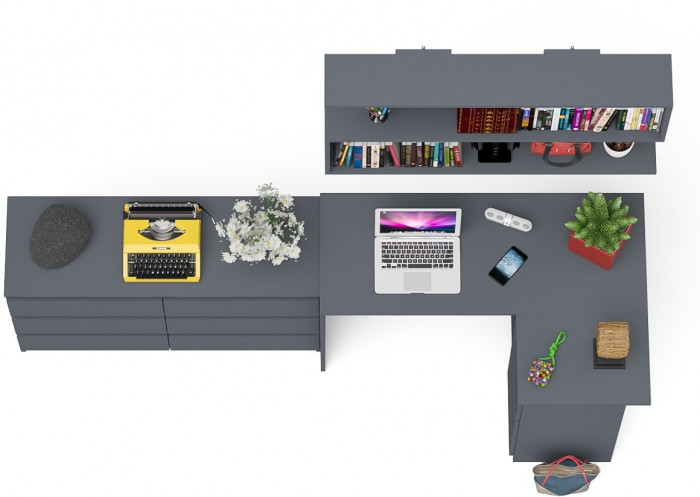 Мори компьютерный стол МС-16 правый + Комод МК1200.6 + Полка 1200, графит