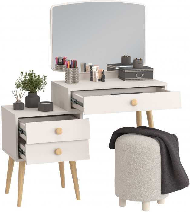 Афина Спальня 4-25901М1к.с. Трюмо + Банкетка 6-5137ТКШсв.серый Марта, цвет кашемир серый/ткань светло-серая, ШхГхВ 105х38,6х129 + 36х36х46 см, ун. сб.