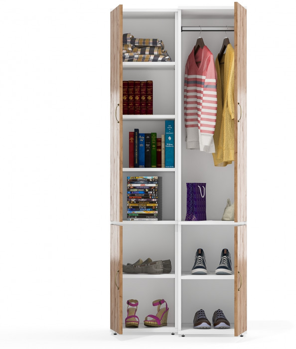 Лидер-8 Модуль Пенал МД 22Б + Пенал МД 23Б, цвет белый шагрень/крафт золото, ШхГхВ 80х50х190 см., универсальная сборка