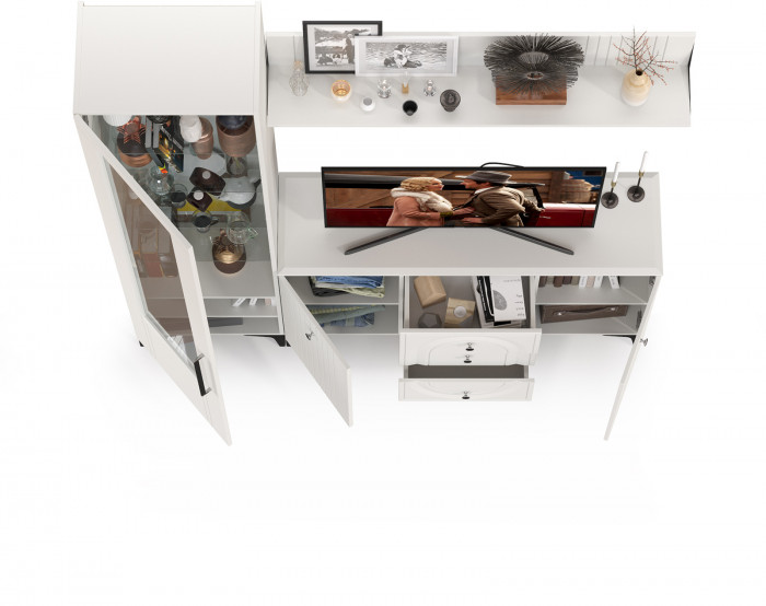 Валенсия Гостиная № 093, цвет ЛДСП белый шагрень/МДФ белый шагрень, ШхГхВ 188,2х38,4х225,2 см., универсальная сборка