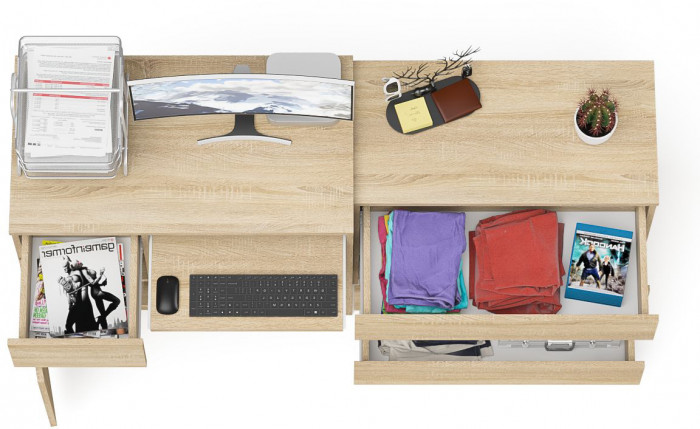 Мори Стол компьютерный МС-1 левый + Комод МК800.1, цвет дуб сонома, ШхГхВ 170,4х50х76,6 см., выдвижной ящик слева, НЕ универсальная сборка