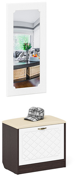 Прихожая П-6 Тумба + Зеркало, цвет венге/фасады МДФ белое дерево фрезеровка ромб, ШхГхВ 60х35х200 см.