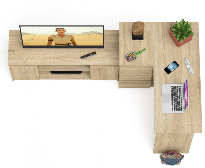 Мори Стол компьютерный МС-16 левый + Тумба МТВ1200.1, цвет дуб сонома, ШхГхВ 244,8х84,9х76,6 см., выдвижные ящики слева, НЕ универсальная сборка