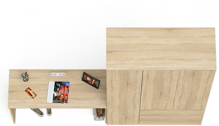 Мори Стол письменный МСП1200.1 + Шкаф МШ1200.1, цвет дуб сонома, ШхГхВ 240,8х50,4х209,6 см., универсальная сборка